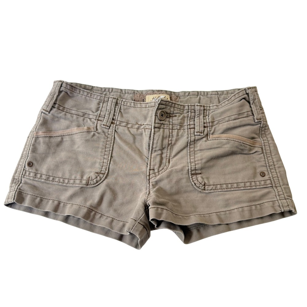 Vtg Hollister Low Rise Cargo Shorts Khaki Tan Size 3 Y2K Utility Beach Cotton